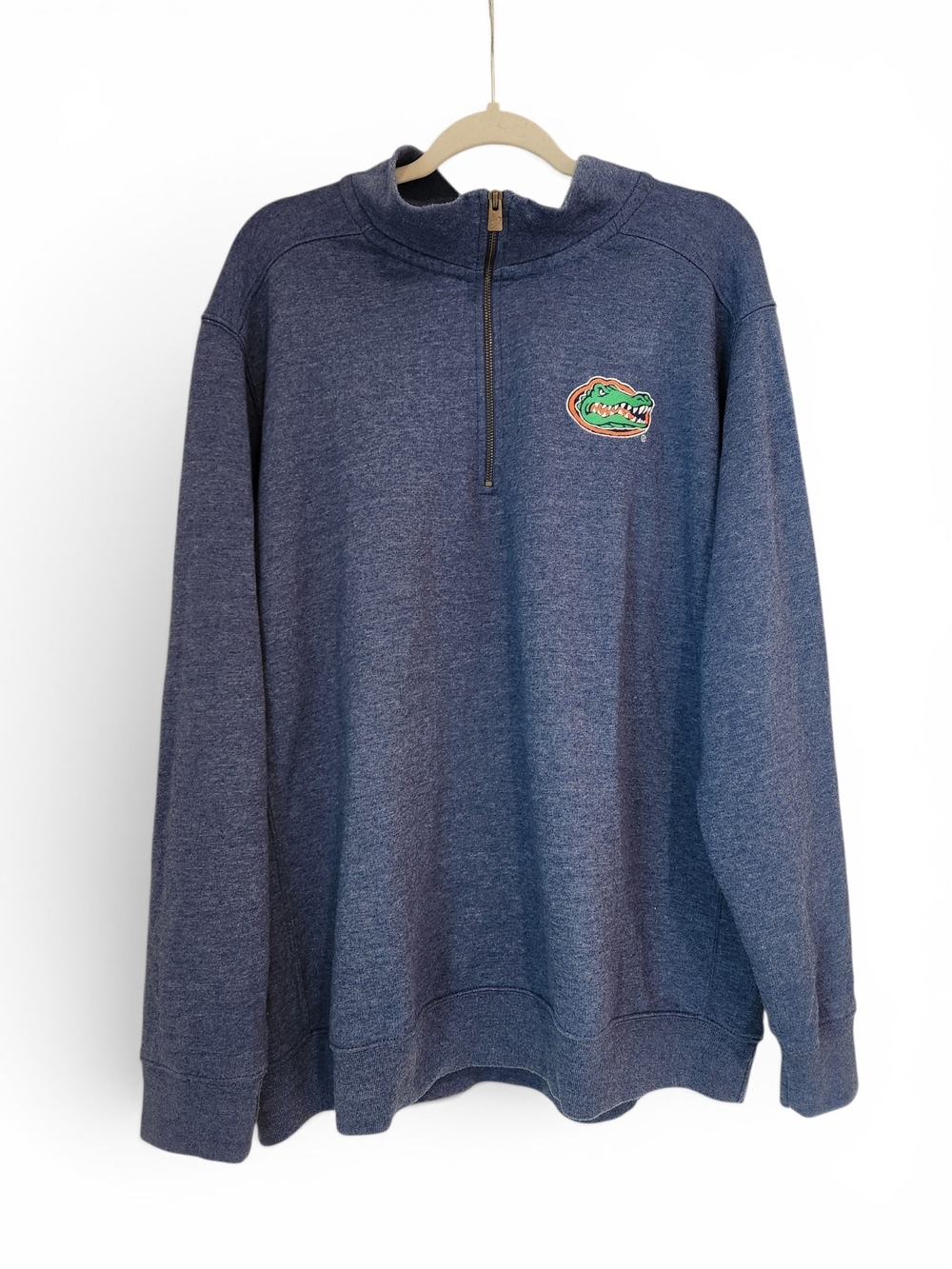 League Navy Heather Quarter-Zip Sweater with Green Orange Gator Patch